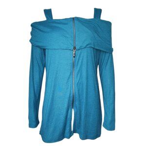Soft Surroundings Top Womens Size M Medium Solid All Blue Cold Shoulder Zipper